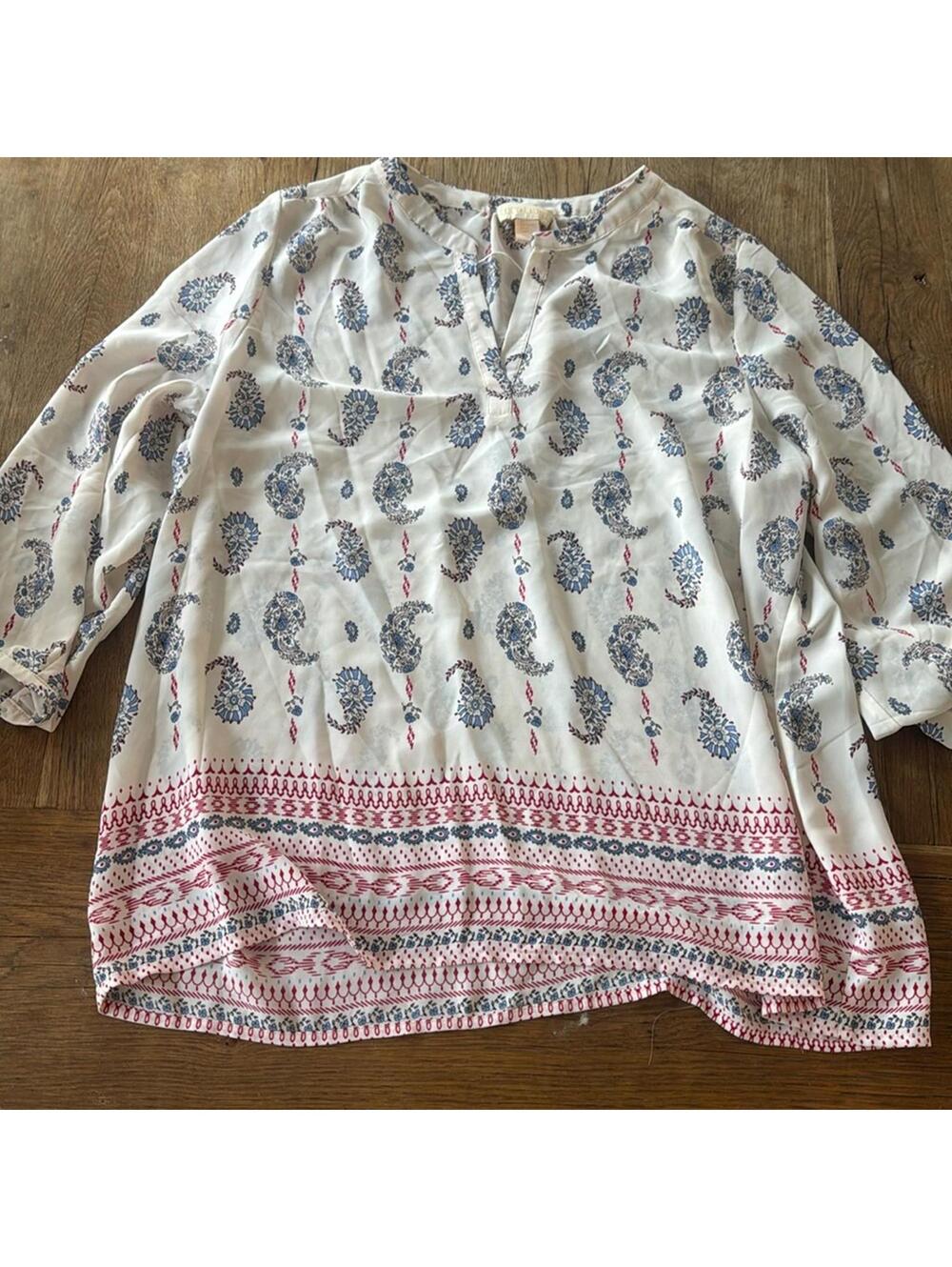 Lucy & Laurel Boho Pheasant Blouse size XL